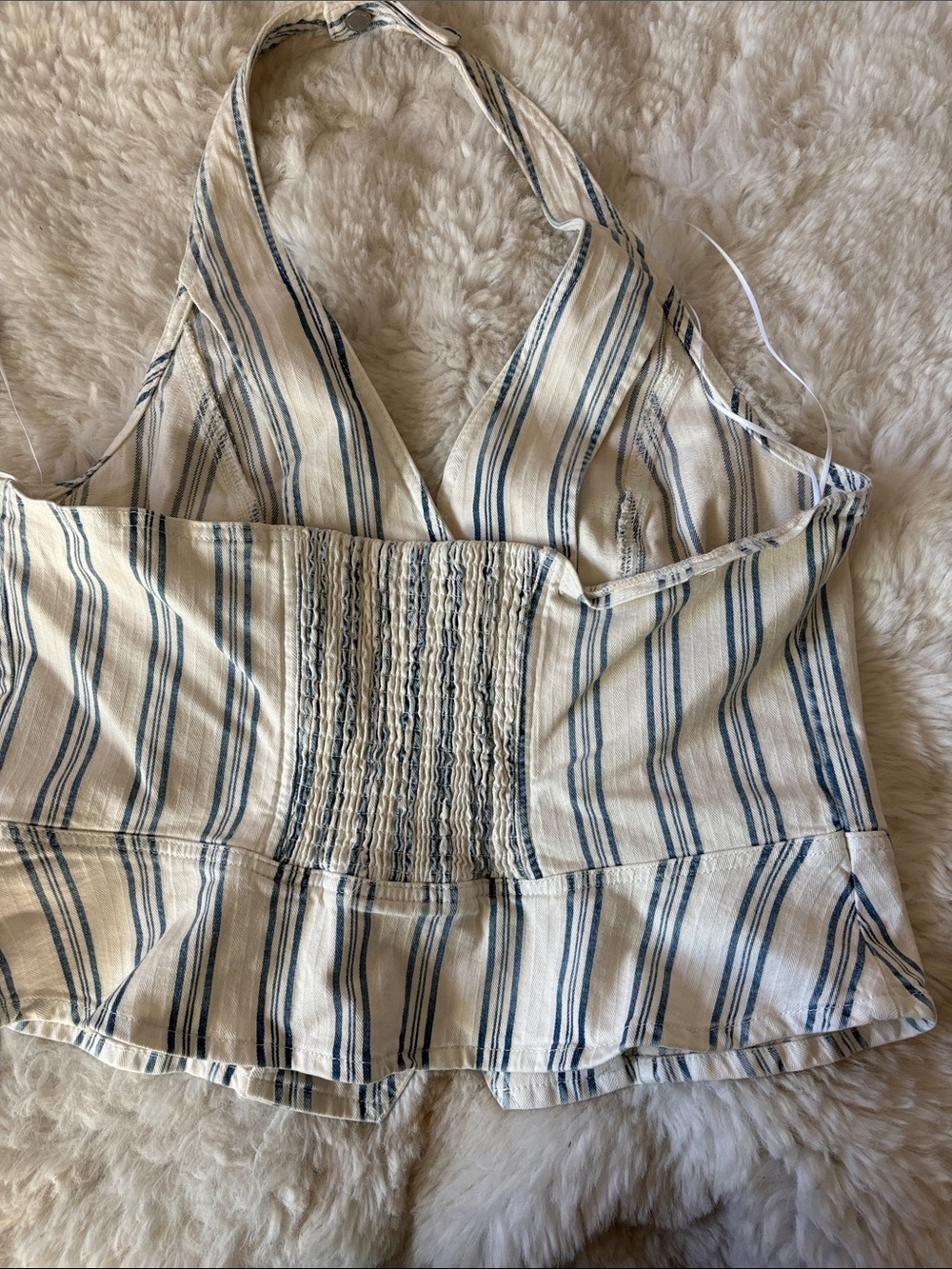 Universal Thread Cream & Blue Striped Halter Crop Top - Picture 2 of 2